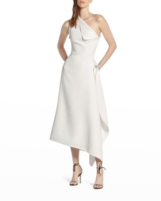 Soothe Asymmetric Draped One-Shoulder Midi Dress