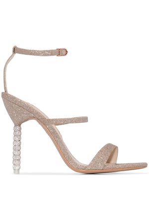Sophia Webster champagne glitter rosalind 100 leather sandals - Metallic