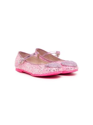 Sophia Webster Mini heart-patch glitter-detail ballerinas - Pink