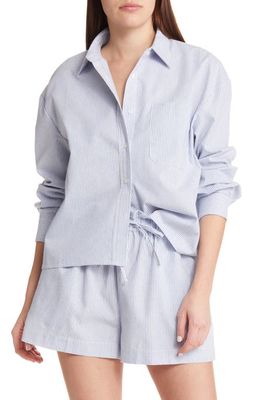 Sophie Rue Celene Easy Set Stripe Cotton Button-Up Shirt in Blue Stripe