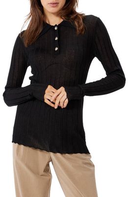 Sophie Rue Cie Merrow Wide Rib Polo Sweater in Black