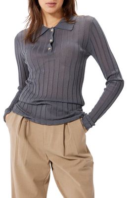 Sophie Rue Cie Merrow Wide Rib Polo Sweater in Charcoal
