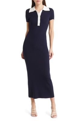 Sophie Rue Collared Rib Knit Dress in Navy White