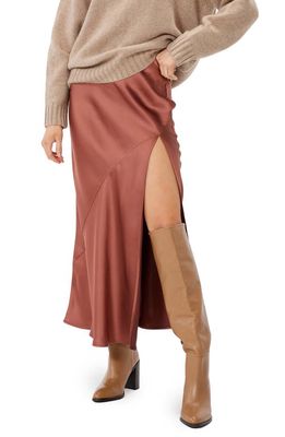 Sophie Rue Manhattan Satin Maxi Skirt in Rust