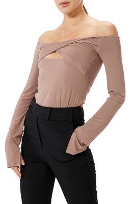 Sophie Rue Olympia Twist Cutout Off the Shoulder Top in Mushroom 