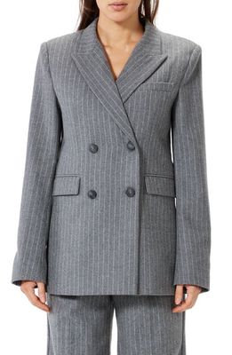 Sophie Rue Roen Pinstripe Double Breasted Wool Blend Blazer in H Grey Str