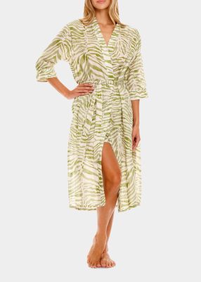 Sophie Side-Slit Zebra-Print Linen Robe