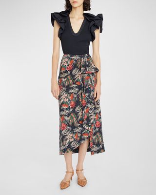 Soraya Floral Poplin Draped Midi Skirt