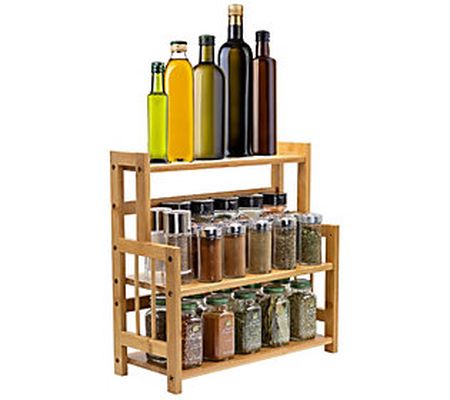 Sorbus 3-Tier Standing Adjustable Bamboo Storag e Organizer