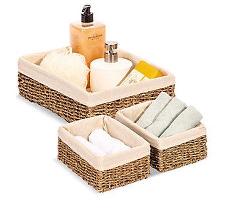 Sorbus Seagrass Baskets with Liners, Set of 3