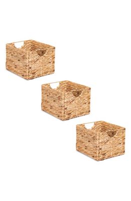 SORBUS Set of 3 Wicker Cube Baskets with Handles in Neutral