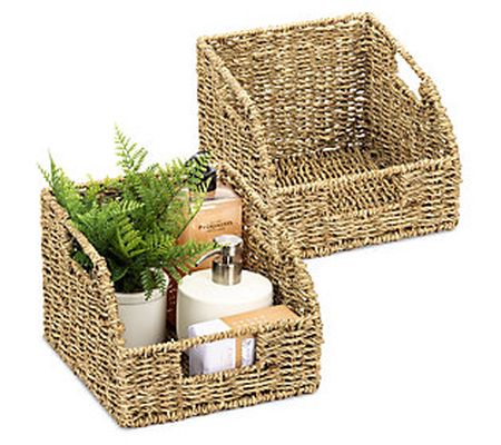 Sorbus Sloped Seagrass Wicker Baskets for Pantr y & Kitchen