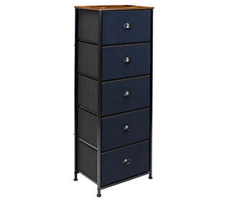 Sorbus Tall  Dresser with 5 Drawers - Rustic Bl ack
