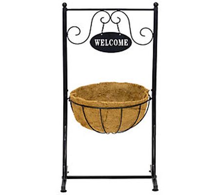 Sorbus Welcome Planter Basket Stand -  Black Me tal