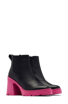 SOREL Brex Waterproof Platform Block Heel Chelsea Boot in Black Cactus Pink