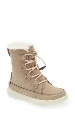 SOREL Explorer Waterproof Faux Fur Lined Boot in Omega Taupe/chalk