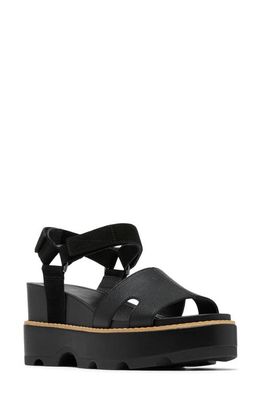 SOREL Joanie IV Ankle Strap Platform Wedge Sandal in Black/Black