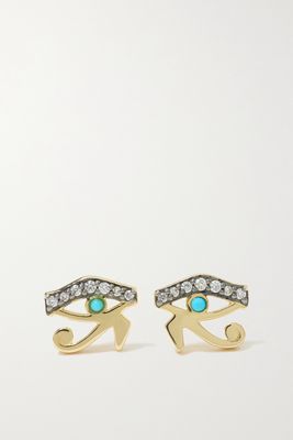 Sorellina - Eye Of Horus 18-karat Gold, Rhodium, Diamond And Turquoise Earrings - one size