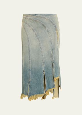 Sorriso Frayed Split Denim Midi Skirt