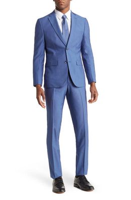 SOUL OF LONDON Solid Two Button Notch Lapel Slim Fit Suit in Navy