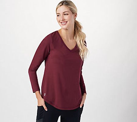 Soulgani Active Long Sleeve Jersey Knit Top with Curved Hem