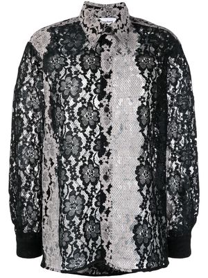 Soulland floral-lace detail shirt - Black