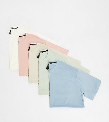Soulstar Plus 5 pack T-shirts in blue, green, ecru, stone, pink-Multi