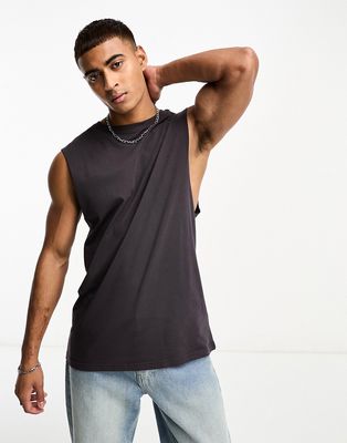 Soulstar sleeveless t-shirt tank top in dark charcoal-Gray