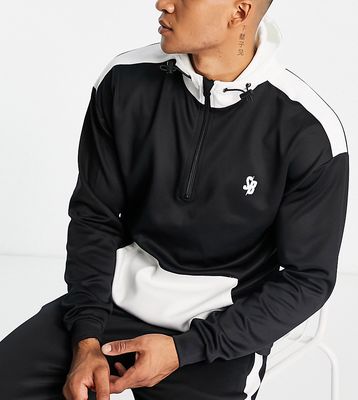South Beach 1/4 zip hoodie in black and white