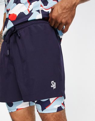 South Beach 2 in 1 shorts in navy and print