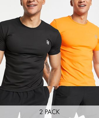 South Beach 2 pack of t-shirts in black and orange-Multi