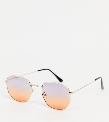 South Beach 90s hexagonal aviator sunglasses with ombre lens-Gold