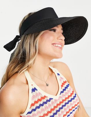 South Beach adjustable visor in black straw with tonal ribbon