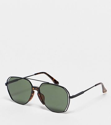 South Beach aviator tort sunglasses with metal detail in black