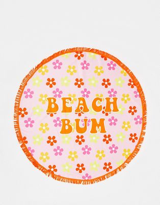 South Beach beach bum round beach towel in pink and orange retro floral print