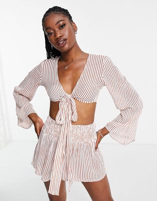South Beach beach shorts and tie front top set in red