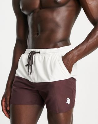 South Beach color block swim shorts brown and cream