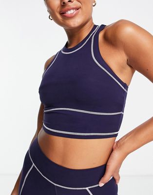 South Beach contour racer front crop tank top in navy