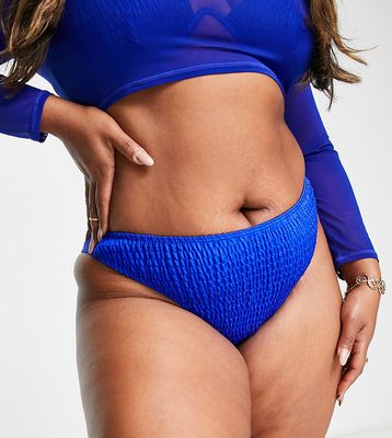 South Beach Curve Exclusive crinkle high leg bikini bottom in blue