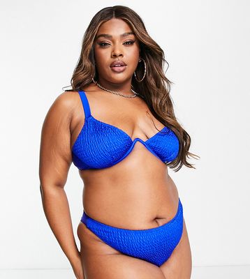 South Beach Curve Exclusive crinkle underwire bikini top in blue