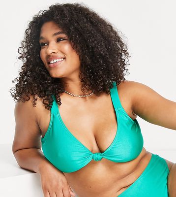 South Beach Curve Exclusive high waist bikini bottom in emerald green