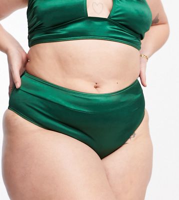 South Beach Curve Exclusive high waist bikini bottoms in high shine emerald green