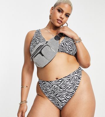 South Beach Curve Exclusive mix & match high waist bikini bottom in zebra print-Multi
