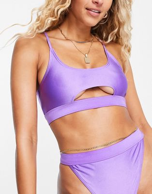 South Beach cut out hi-shine bikini top in purple