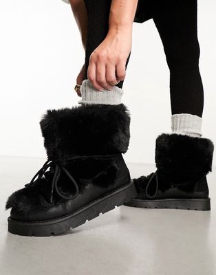 South Beach faux fur snow boots in black
