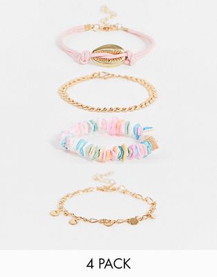 South Beach faux pearl chipping bracelet pack in pink multi