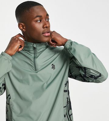 South Beach half zip jacket with printed panel in khaki-Green