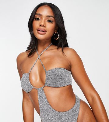 South Beach halter cut out swimsuit in silver