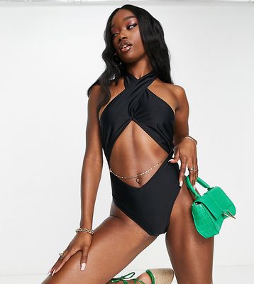 South Beach halter wrap around cut out swimsuit in black