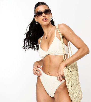 South Beach knot front bikini top in cream scrunch-White